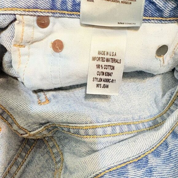 Agolde Women's 90s Mid Rise Loose Fit Distressed Light Blue Jeans Size 23 - Picture 6 of 12